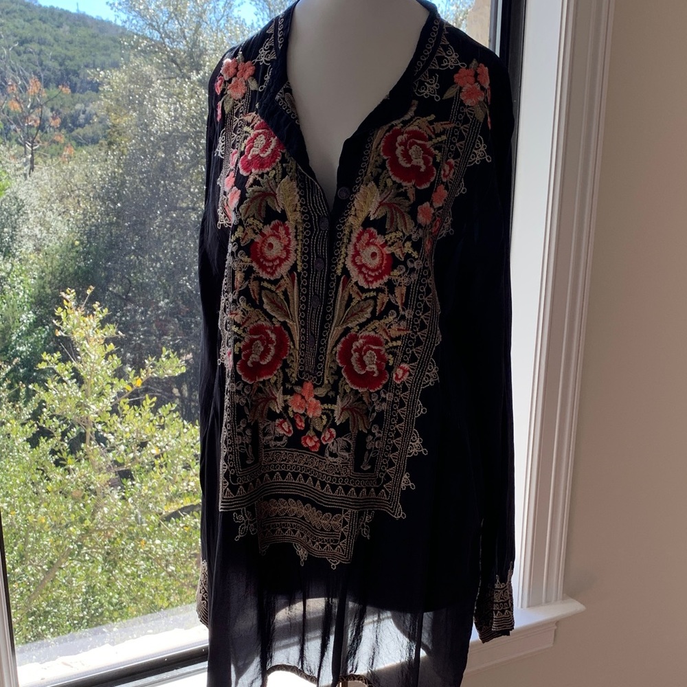 Johnny Was Black and Gold Embroidered Blouse and/or Mini Dress